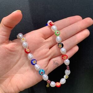 Colorful Beaded Necklace with Floral Design – Retro Boho Style Gift